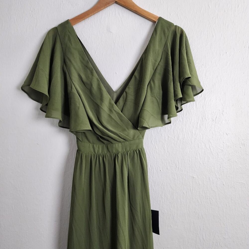 Lulus Convincing Grace Green Flutter Sleeve Wrap Maxi Dress Small Wedding Guest - Picture 2 of 10